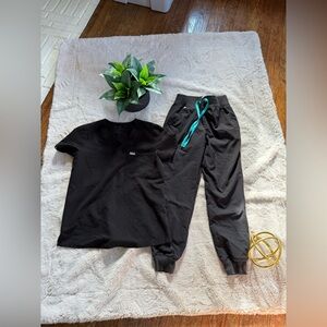 Figs small and xxsp Black Joggers with Teal Accent